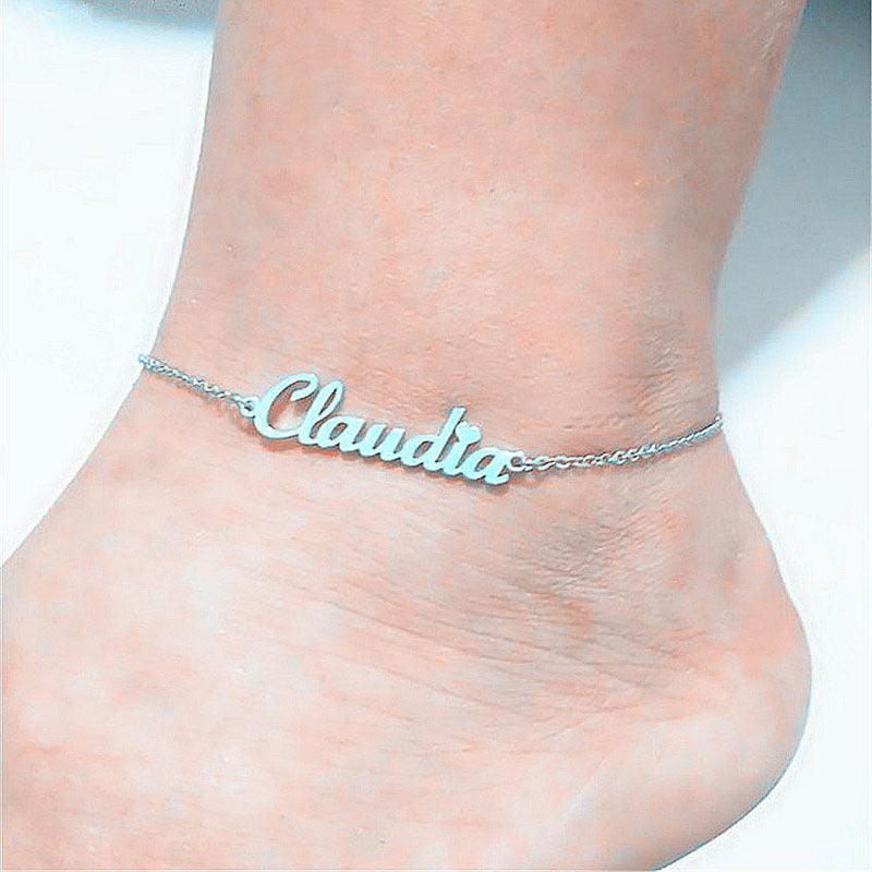 Pulseira Tornozeleira Personalizada com Nome em Aço Inoxidável - Acessório Elegante e Presente Especial para Amiga - Anklet - Prendas Personalizadas